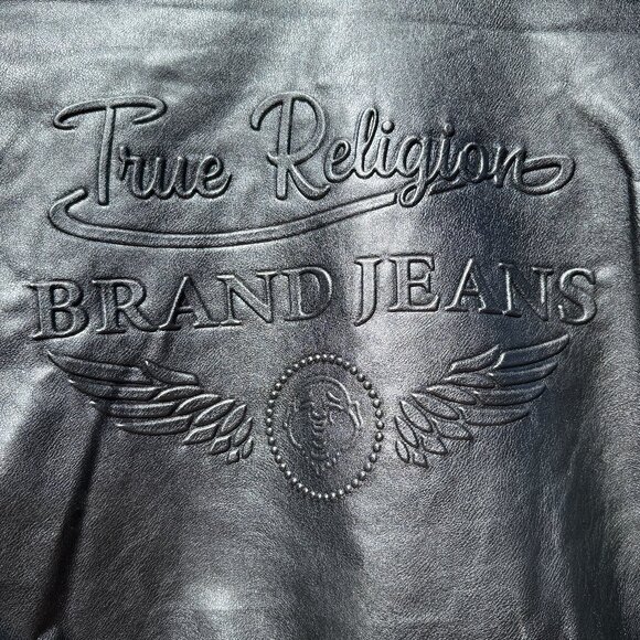 NWT True Religion Vegan Leather Cropped Bomber Jacket - Picture 8 of 14